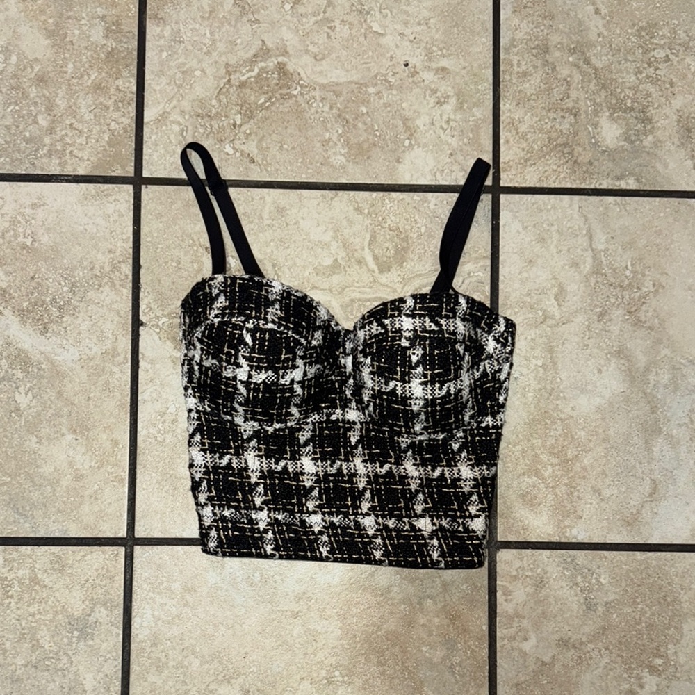 Black and White Plaid Women's Top